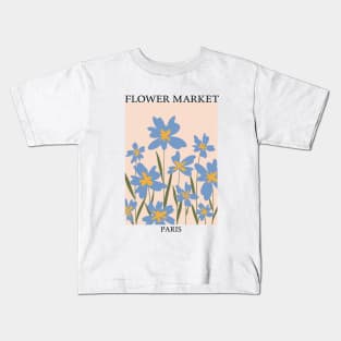 Abstract Flower Market Illustration, Blue Iris Flower Kids T-Shirt